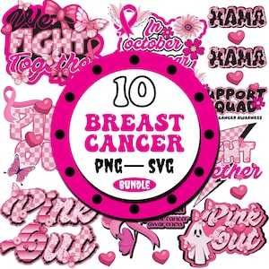 Ensemble SVG PNG de sensibilisation au cancer du sein : motifs de ruban rose (numérique)