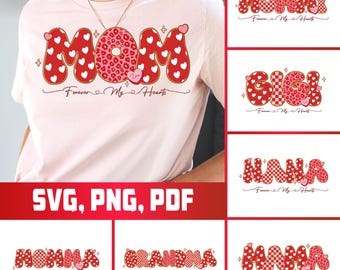 Mama Valentine Glitter PNG SVG PDF Bundle, Leopard Heart Designs