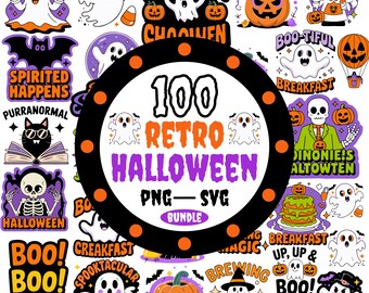 Halloween SVG PNG Bundle: Retro Clipart Designs (Digital Download)