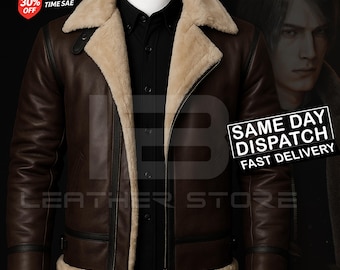 Leon Bomber Jacket, Resident Evil 4 B3 Shearling Coat, Christmas Costume Leather Jacket