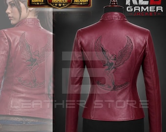 Claire Redfield RE2 Leather Jacket - Resident Evil 2 Red Biker Jacket for Gamers