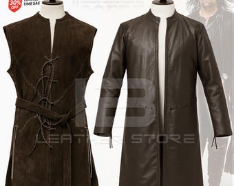 Aragorn Strider Leather Coat and Vest Set, Costume Medieval Fantasy Armor Suede Leather Jacket