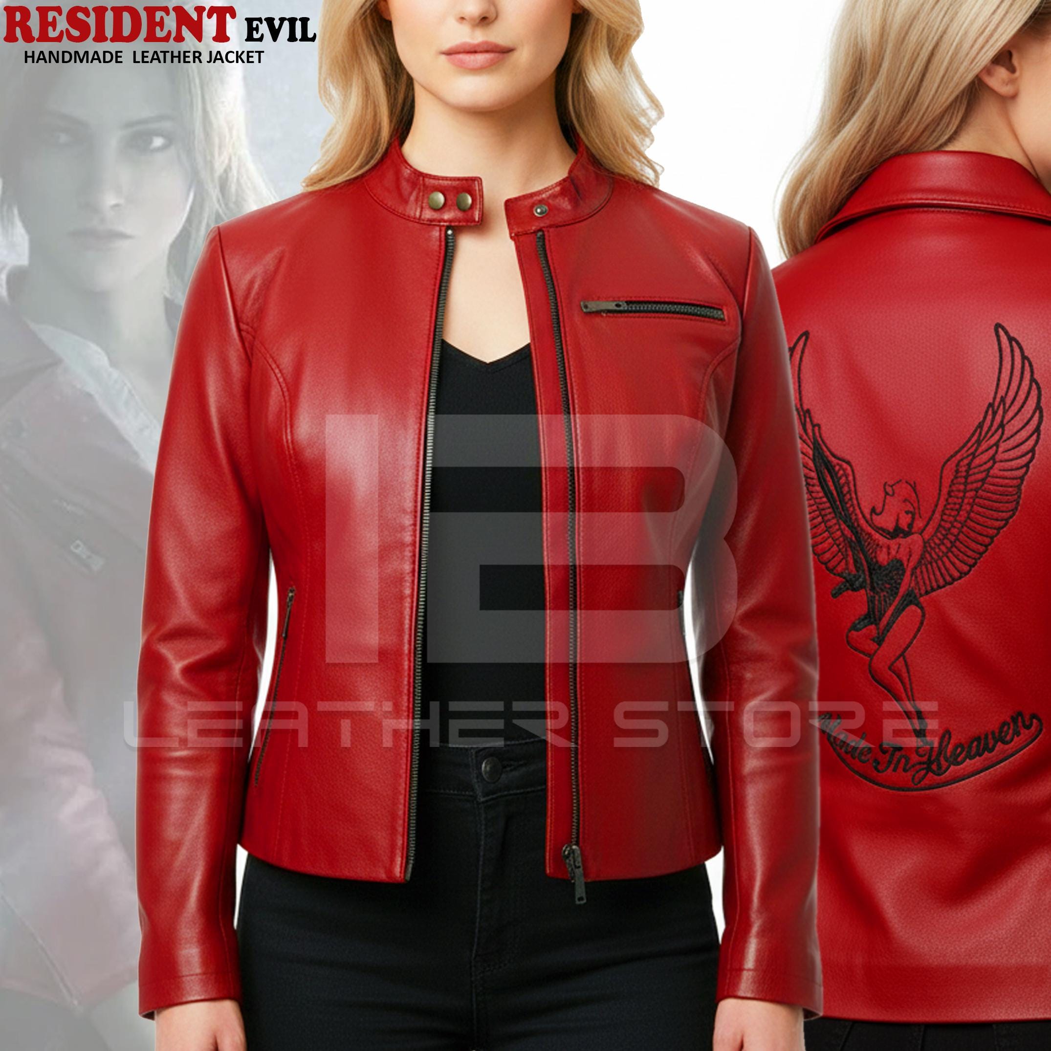 Claire Redfield RE2 Leather Jacket - Resident Evil 2 Red Biker