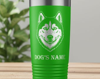 Personlig Siberian Husky hund - Graverad rostfri stålmugg, Anpassad namnmugg, Husky-älskare, Hundägare-resemugg