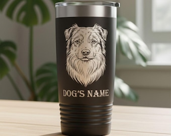 Vaso de acero inoxidable personalizado con diseño de pastor australiano, regalo para mascotas, regalo para amantes de los perros, regalo de cumpleaños o festivo.