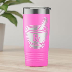 Pharmacy Tech Laser Engraved Tumbler – Funny Rx Gift for Pharmacist, Pink Stainless Steel Pharmacy Cup, Personalized Pharmacy Gift