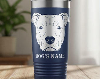 Personalized American Pit Bull Terrier Dog - Engraved Stainless Steel Tumbler, Custom Dog Gift, Pet Lover Cup, Pitbull Owner Present