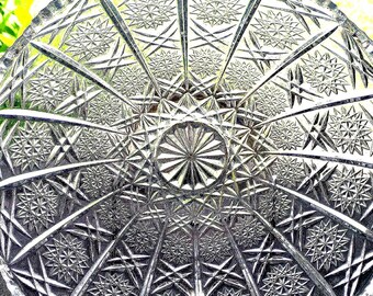 Vintage Bohemian Czech Cut Crystal Centerpiece Bowl - 8.5" Queen's Lace Pattern