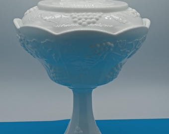 Vintage Indiana Glass Colony Harvest Milk Glass Compote with Lid