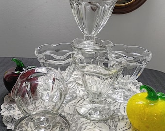 Vintage Anchor Hocking Clear Glass Tulip Sundae Dishes - Set of 6