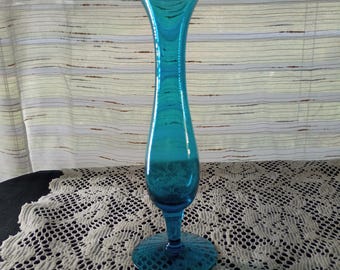 Vintage Mid Century Modern Blue Glass Bud Vase
