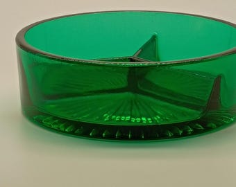 Vintage Forest Green Glass 5" Divided Relish Dish