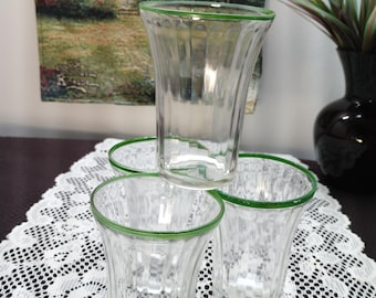 Vintage Celery Green Flat Ribbed Paneled Drinking Glasses -set of 4