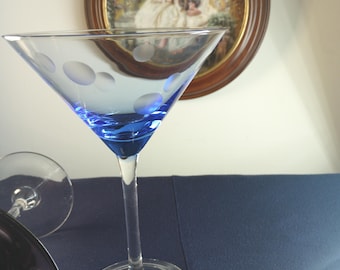 Marquis by Waterford Polka Dot Martini Glasses, Amethyst and Sapphire Y2K Crystal Barware
