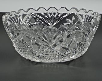 Antique American Brilliant Period Cut Glass Bowl - Scalloped Sawtooth Rim