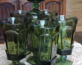 vintage set of 7 Fostoria Virginia green tea/water glasses