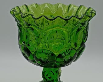 Vintage LE Smith green moon and stars glass compote
