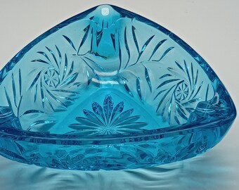 Vintage Hazel Atlas Aqua Blue Triangle Glass Ashtray