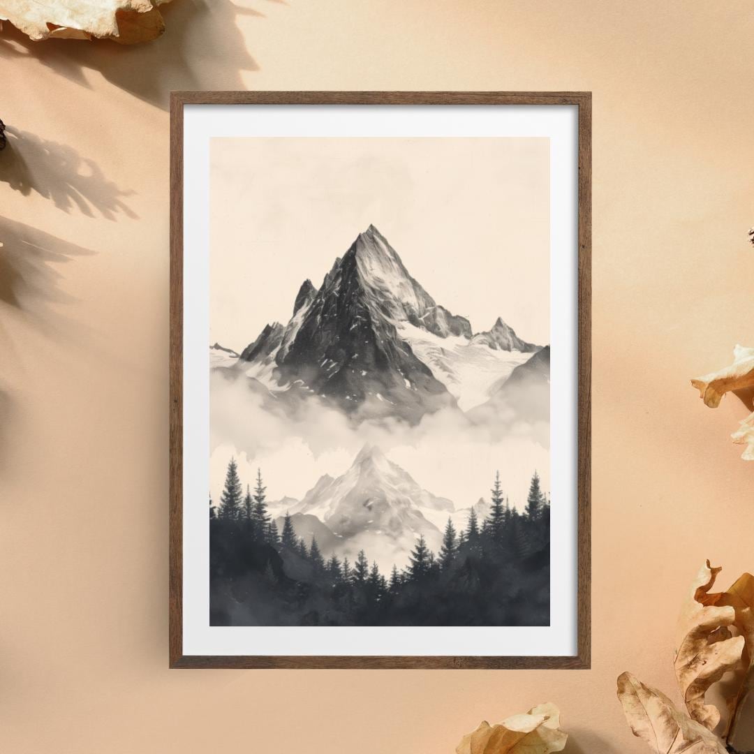 Nordic Mountain Wall Art | Misty Landscape Printable | Black & White ...