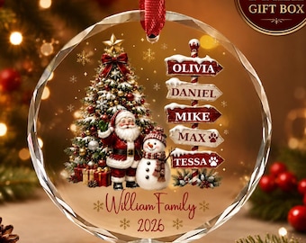Personalized Family Christmas Ornament 2026, Custom Name Signpost Ornament, Glass Christmas Tree Ornament, Family Keepsake Gift