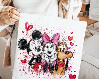 Disney Valentine’s Day Mickey Co Character Totebag, Mickey Minnie Love Bag, Cute Heart Disney Bag, Romantic Gift