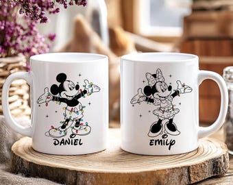 Personalized Disney Christmas Mug, Custom Disney Couple Christmas Gift,  Custom Disney Mug, Personalized Mickey And Friends Mug