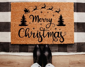 Merry Christmas Doormat, Holiday Decor for Entryway, Coir Welcome Mat, Christmas Front Door Porch Door Mat, Christmas Farmhouse Decor
