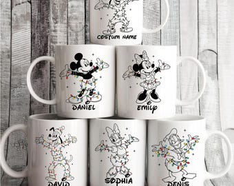 Taza navideña personalizada de Disney, taza personalizada de Disney, taza personalizada de Mickey y sus amigos, regalo de Navidad personalizado de pareja de Disney