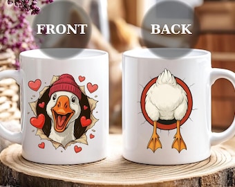 Taza de ganso adorable, divertida taza de San Valentín con pato, regalo para amantes de los animales, taza de café de San Valentín, adorable taza de ganso, divertida taza de pato, idea de regalo de San Valentín