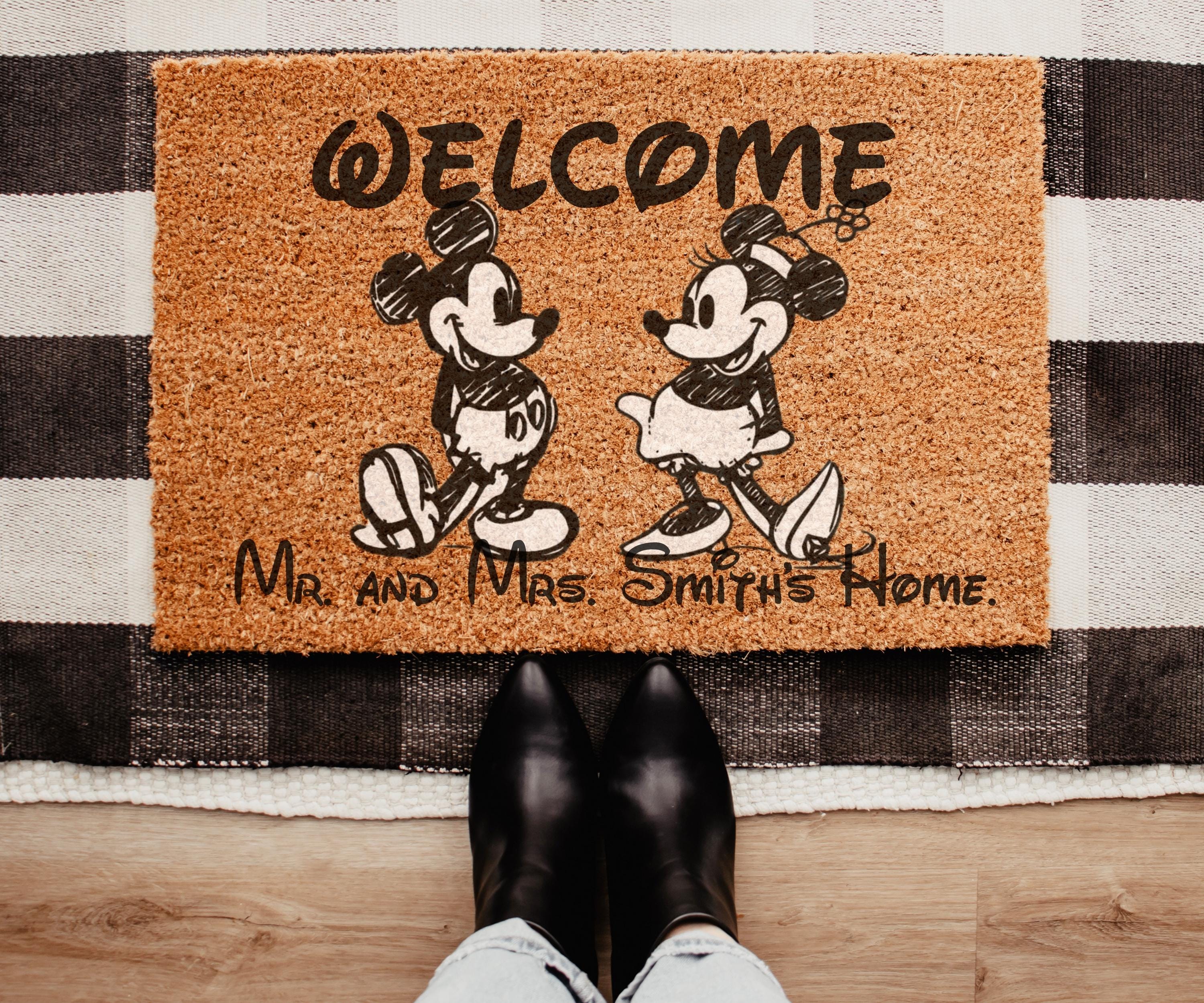 Discover Disney Christmas Welcome Doormat, Retro Disney Door Mat, Christmas Mickey Welcome Mat, Holiday Home Decoration, Home Gift