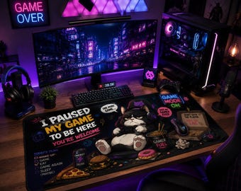 Funny Gamer Mouse Pad, Grumpy Cat Gaming Desk Mat, Extended RGB Mousepad, Gamer Room Decor, PC Gaming Setup Gift for Him