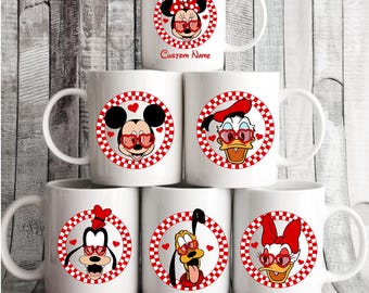 Tazze Disney con Topolino e i suoi amici e bicchieri a forma di cuore • Tazza personalizzata per San Valentino • Tazza Disney con nome personalizzato • Regalo per bambini e adulti