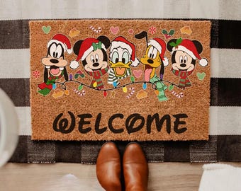 Felpudo de bienvenida navideño de Disney, felpudo de Mickey y sus amigos, felpudo navideño de Mickey, decoración navideña para el hogar, regalo de Navidad.