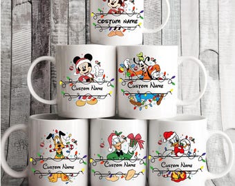 Personalized Disney Christmas Mug, Custom Disney Couple Christmas Gift,  Custom Disney Mug, Personalized Mickey And Friends Mug