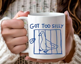 Taza de ganso demasiado tonto, taza de ganso divertido, taza de meme tonto, taza de arte lineal minimalista, taza de broma interna