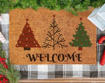 Personalized Christmas Tree Doormat | Christmas Gift | Welcome Mat | New Home Gift | Front Door Mat | Home Decor Mat | Housewarming Gift
