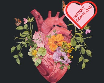 Anatomical Garden Heart Digital Download | Anatomy Wall Art | Instant File