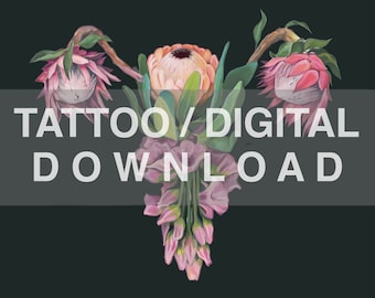 Tattoo/Digital Download Floral Uterus II Anatomy Instant Art