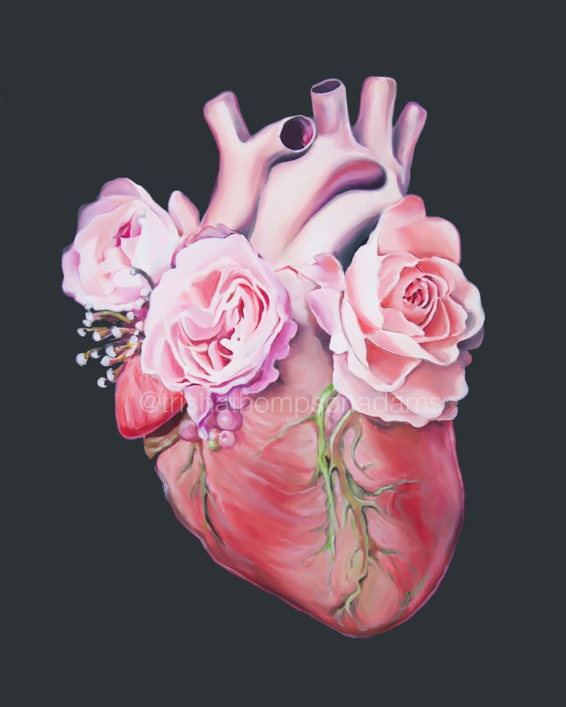 Floral Heart II Anatomy Heart Print of Oil Painting Anatomical Art Print Human Body Flower Medical Art Cardiology Gift image 5