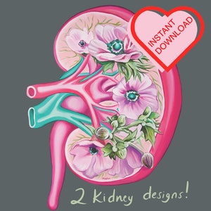 Tattoo/Digital Download Floral Kidney Bundle 2 Designs image 1