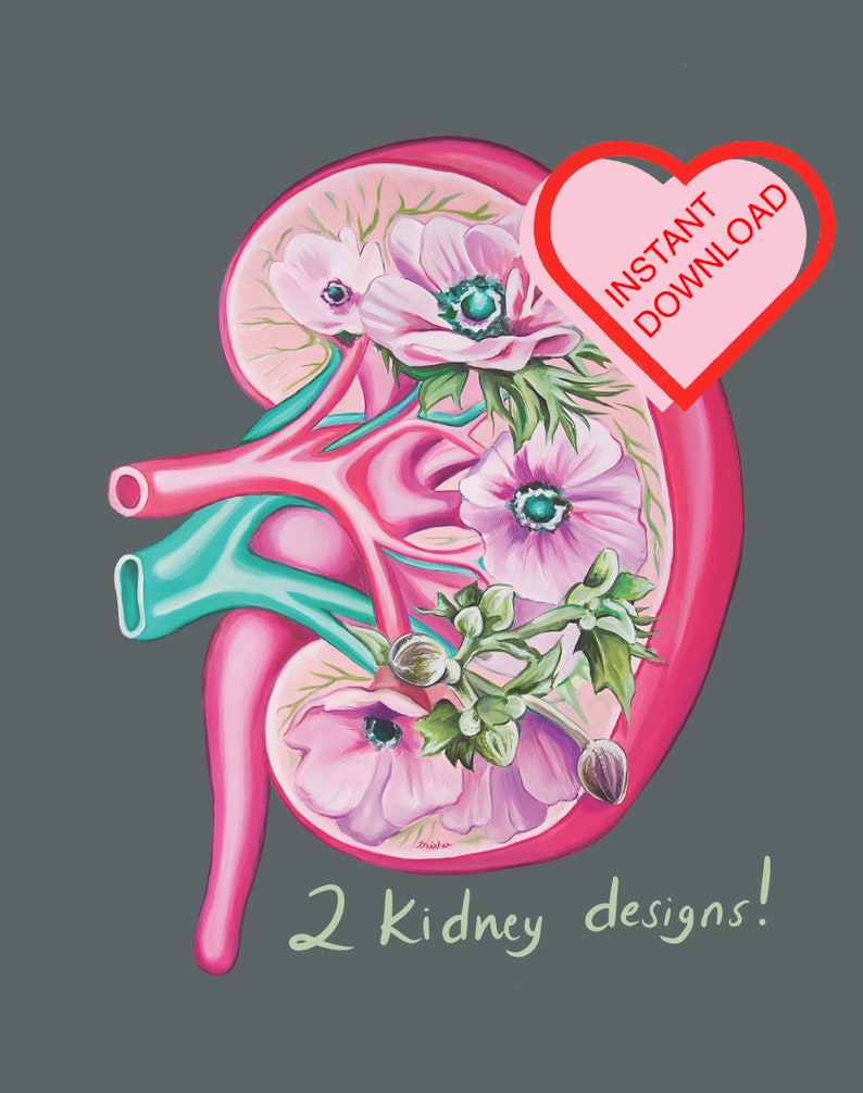 Tattoo/Digital Download Floral Kidney Bundle 2 Designs image 1