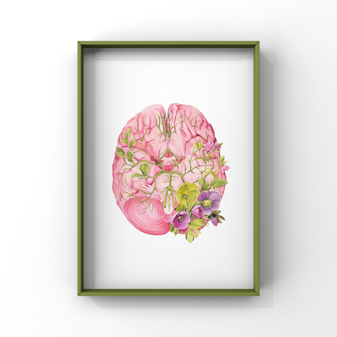 Floral Brain II White Background Print of Oil Painting - Anatomical Art ...