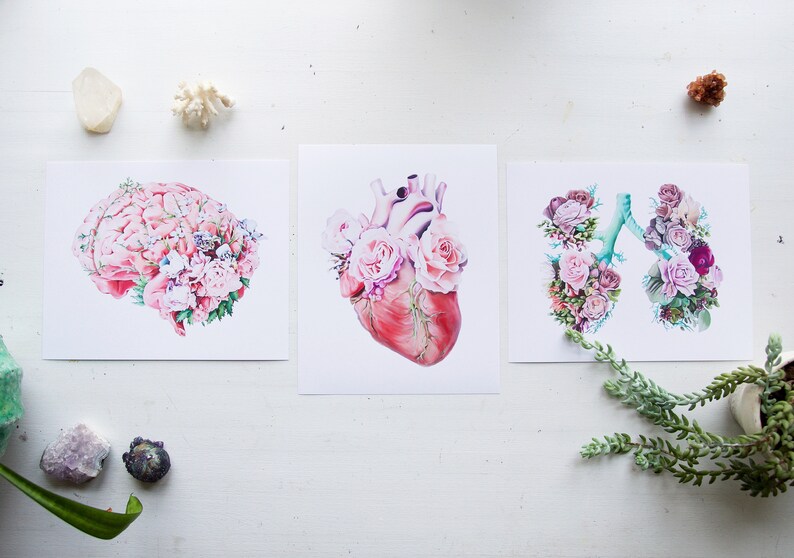 Floral Heart II White Anatomy Print of Oil Painting - Anatomical Art ...