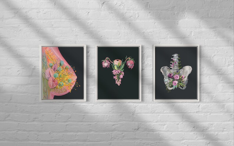 Floral Uterus II Female Anatomy Print of Oil Painting Anatomical Ovaries Art Print Medical Art Midwife Gift Pregnancy image 10
