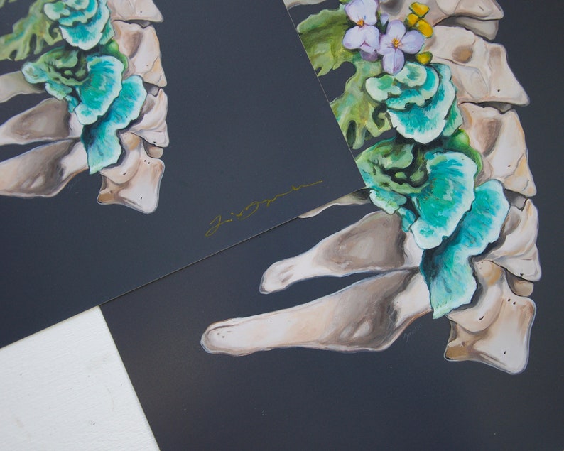 Floral Cervical Spine Vertebrae Print of Oil Painting Anatomical Art Print Human Body Medical Art image 4