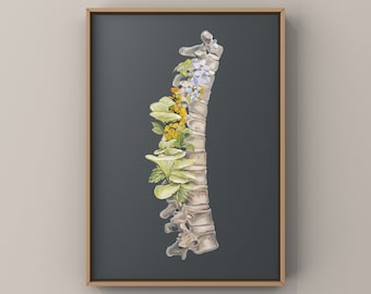 Floral Thoracic Spine Vertebrae Print of Oil Painting - Anatomical Art Print - Human Body - Medical Art - Chiropractic Gift