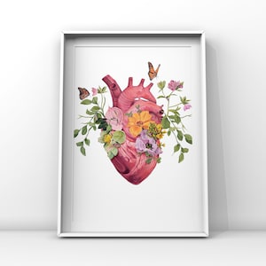 Flutter Heart White Garden Anatomy - Anatomical Art Print - Human Body - Medical Art