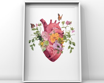 Flutter Heart White Garden Anatomy - Anatomical Art Print - Human Body - Medical Art