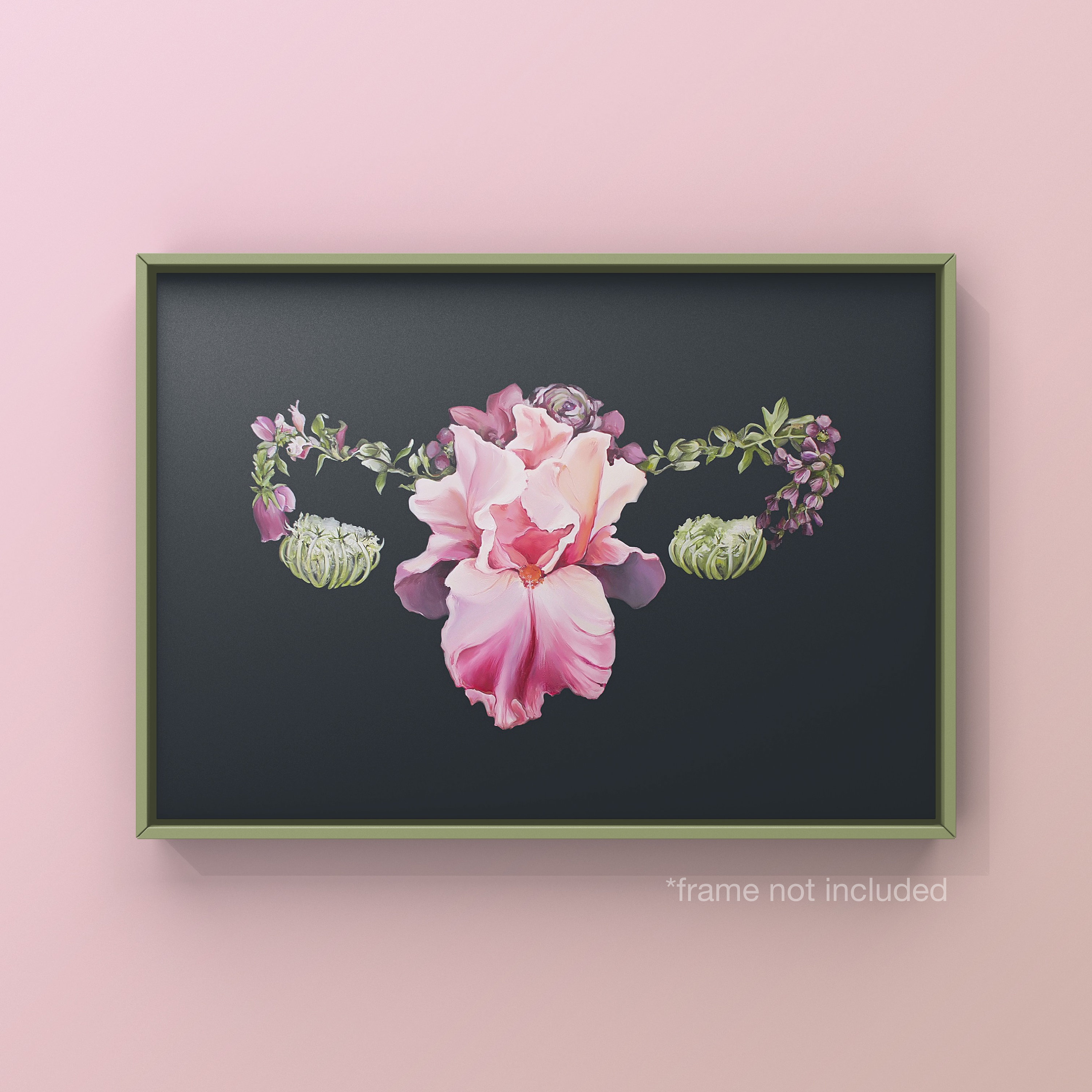 Floral Uterus Anatomy Print & Ready to Ship - Dark Moody Flower Oil ...