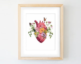 Flutter Heart White Garden Anatomy - Anatomical Art Print - Human Body - Medical Art